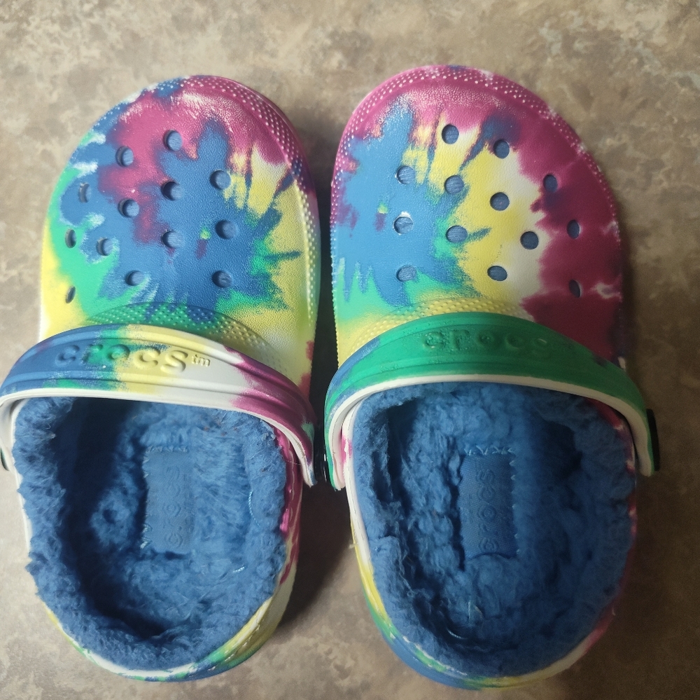 CROCS Pink and Blue Slippers with Fleece Lining